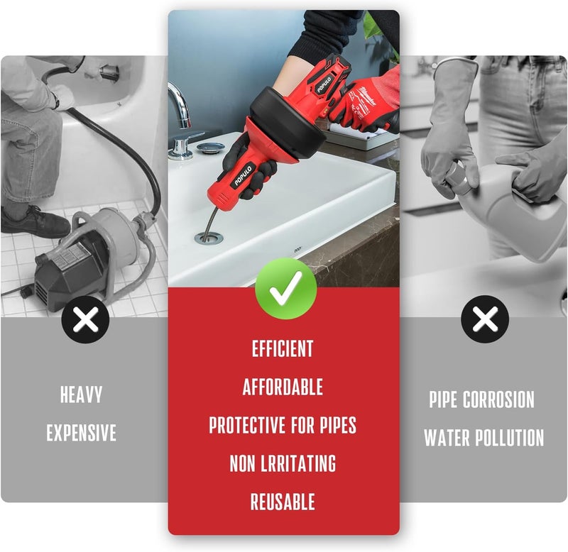 populo 12V Cordless Electric Drain Auger, Auto Feed Plumbing Snake Drain for Unclog Sink Drain 3/4"-2" Pipe, 16.8 FT Snake Hair Drain Clog Remover Cleaner Tools for Shower, Kitchen, Bathtub, Sink - Image 2